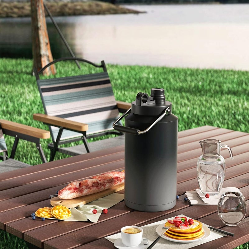 Kerilyn Insulated Gallon Jug with Handle, One Gallon, 128oz Stainless Steel, Large Double Vacuum Water Bottle for Hot & Cold Drinks, Wide Mouth, Sweat Proof, Great for Travel, Camping, Grey Gradient - Image 5